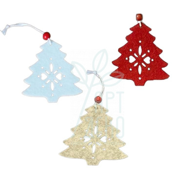 Декор з фетру "Ялинка", з підвісом, червона/біла/бежева, 10х10 см, Україна