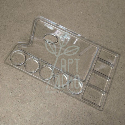 Палітра пластикова прямокутна прозора для акрилу і вітражних фарб, 9 лунок, 27,5х17,5 см, Conda