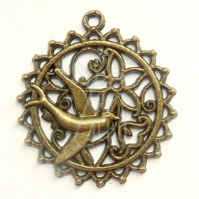 Підвіска металева "Пташка в колі", античне золото, 32,2х29 мм, Scrapberry's