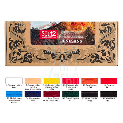 Набір олійних фарб Oils for Art, в еко-коробці, 12х60 мл, Renesans