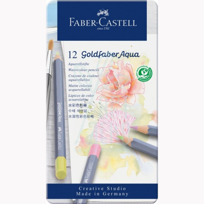 Набір олівців акварельних Goldfaber Aqua Pastel, в металевій коробці, 12 шт, Faber-Castell