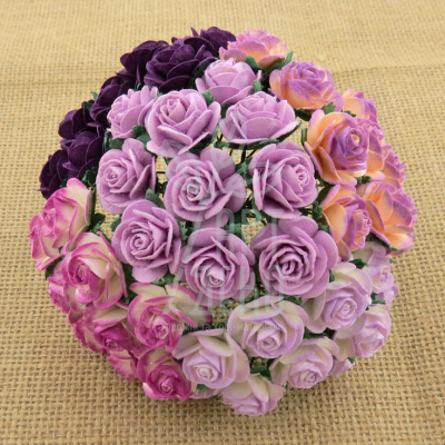 Квіти паперові Троянда Open Rose, фіолетово-рожеві тони, 2 см, 10 шт., Тайланд
