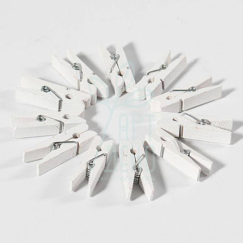 Набір прищіпок декоративних, дерев'яних, 7,5 см, білі, 6 шт., Україна