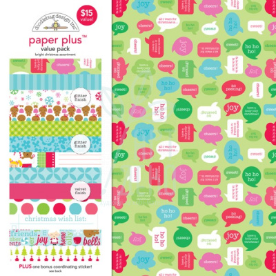 Набір паперу 30x30 см Вright christmas paper plus pack 8 листів + наклейки, Doodlebug Набір паперу 30x30 см Вright christmas paper plus pack 8 листів + наклейки, Doodlebug