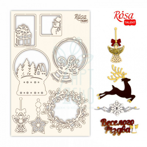 Набір чипбордів для скрапбукінгу "New Year's magic 4", білий картон, 12,8х20 см, ROSA Talent