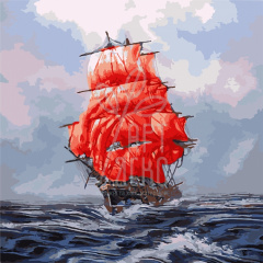 Набір для розпису за номерами Морський пейзаж "Багряні вітрила", 40х40 см, Ідейка