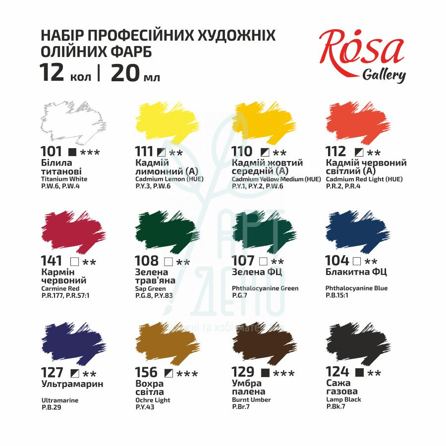 Набір олійних фарб Gallery, 12x20 мл, ROSA 