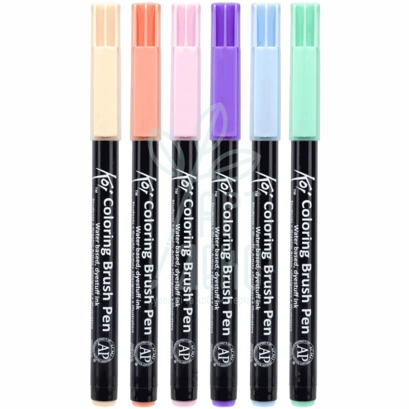 Набір маркерів-пензлів акварельних KOI Coloring Brush Pen, Sweets, 6 кол., Sakura