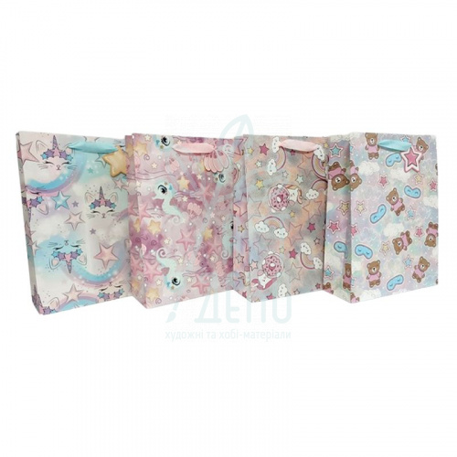 Пакет подарунковий "Єдиноріжки", 32х43х12 см, Україна