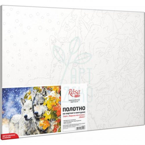 Полотно на картоні з контуром "Вовки", бавовна, акрил, 30х40 см, ROSA START