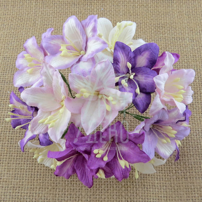 Квіти паперові Лілія, біло-фіолетові тони, 3 см, 5 шт., Тайланд