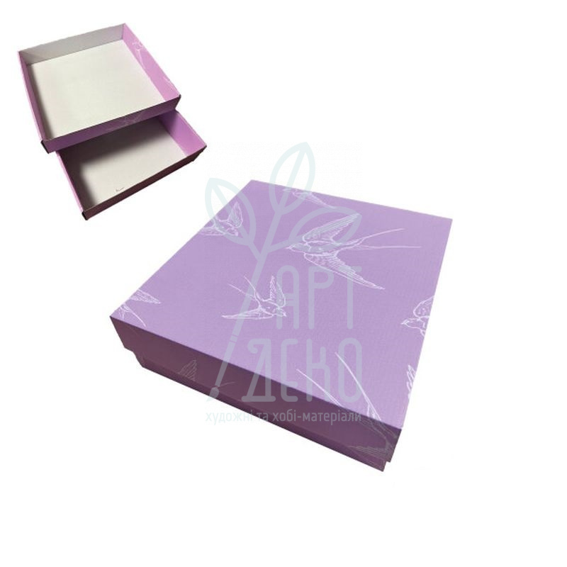 Коробка подарункова, гофрокартон "Ластівки", 26х26х8,5 см, фіолетова, Україна