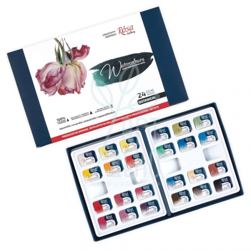 Набір акварельних фарб Gallery "Botanical", кювети, картон, 24 кол., ROSA