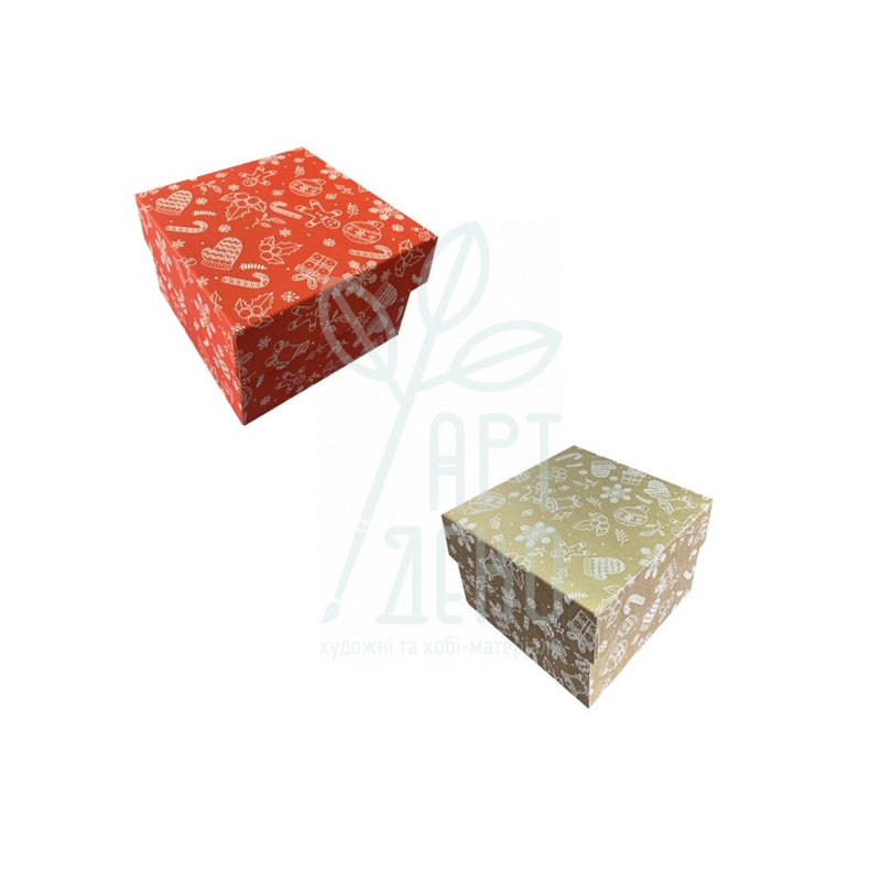 Коробка подарункова, гофрокартон "Новорічний візерунок", 18x18x12 см, Україна