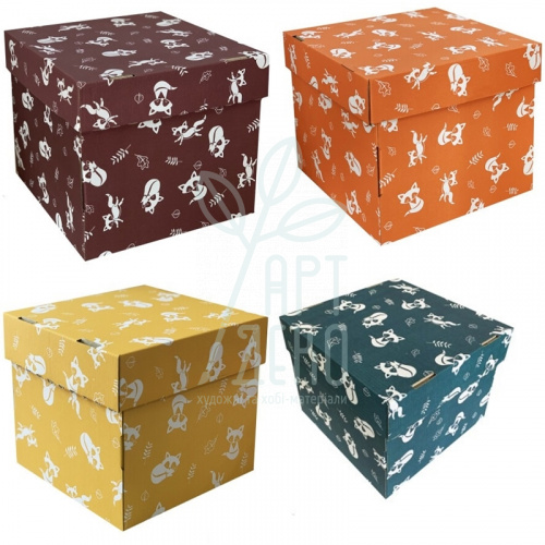 Коробка подарункова, гофрокартон "Лисички", 19х19х17 см, Україна