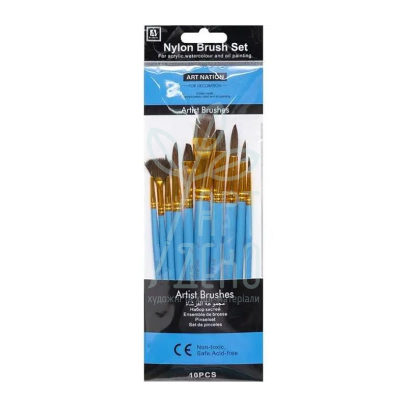 Набір пензлів Поні (імітація) плоска/кругла/овальна,10 шт, Art Nation