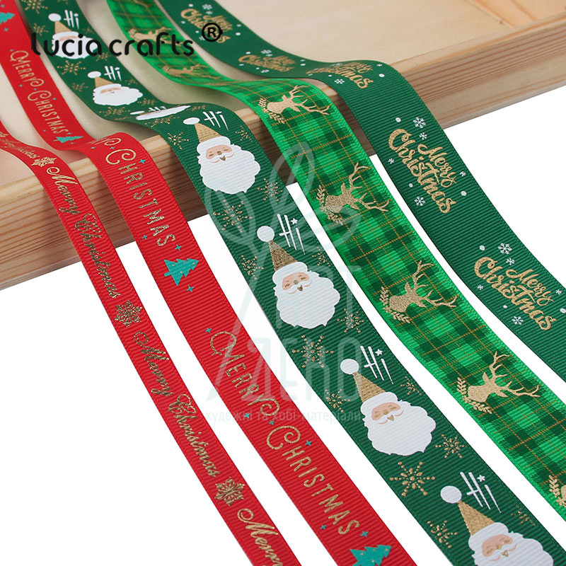 Стрічка атласна з принтом "Новорічна", 25 мм