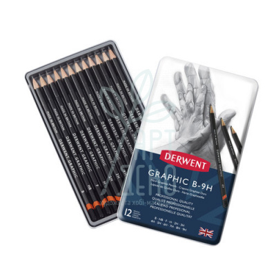 Набір олівців графітних Graphic Technical Hard, в металевій коробці, 12 шт, DERWENT
