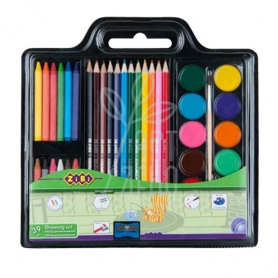 Набір для малювання (фарби, кольорові олівці, крейда, пензель, гумка), ZiBi