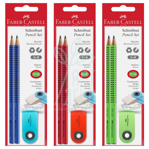 Набір олівців графітних GRIP 2001, 2 шт + гумка Sleeve mini, Faber Castell