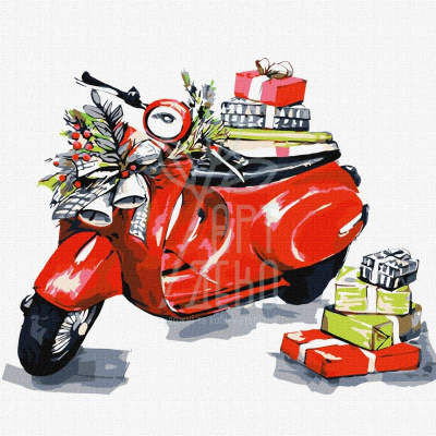 Набір для розпису за номерами "Різдвяний мотоцикл", 30х30 см, Ідейка