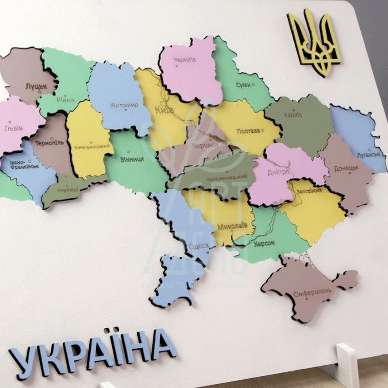 Набір картина 3D "Мапа України", пастельні кольори, МДФ, 24,5х18,5 см, ROSA Talent
