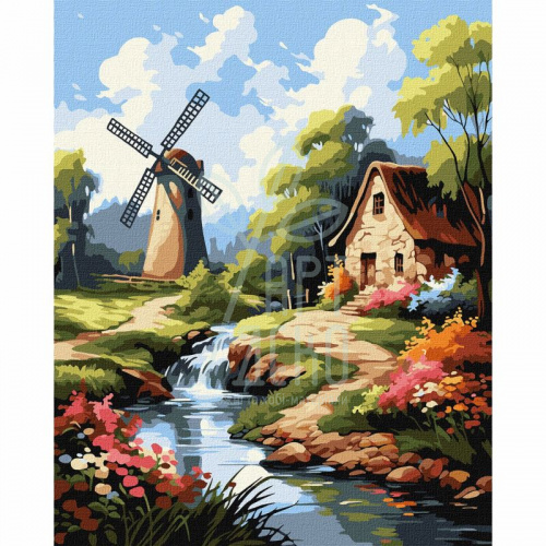 Набір для розпису за номерами "Будиночок біля млина", 40х50 см, Ідейка