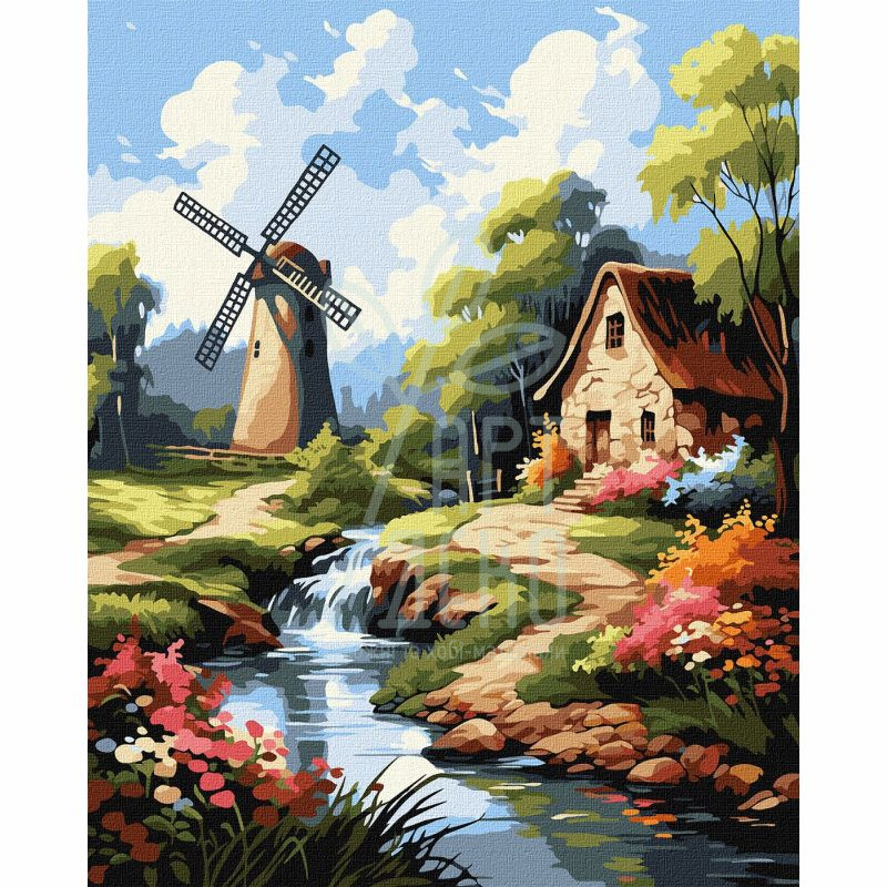 Набір для розпису за номерами "Будиночок біля млина", 40х50 см, Ідейка