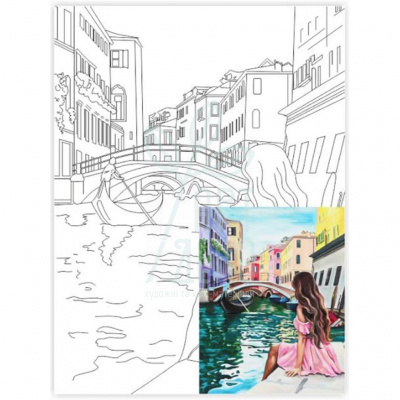 Полотно на картоні з контуром, Міста "Венеція 2", 30х40 см, бавовна, акрил, ROSA Start