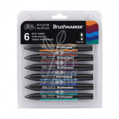 Набір маркерів перманентних двосторонніх Brushmarker, Соковиті відтінки, 6 шт., W&N