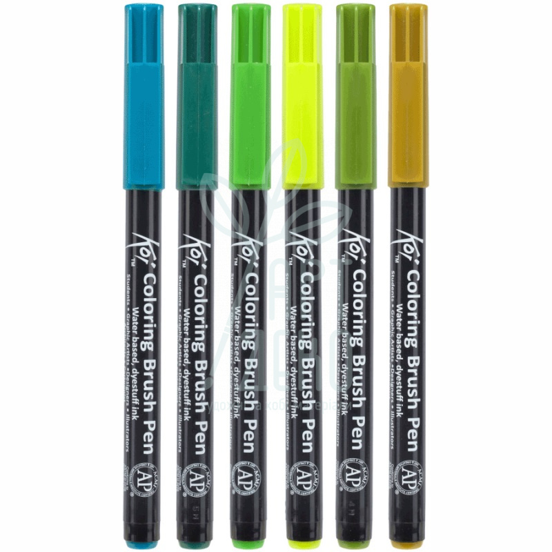 Набір маркерів-пензлів акварельних KOI Coloring Brush Pen, Botanical, 6 кол., Sakura