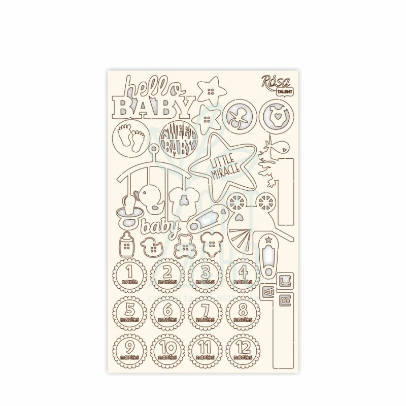 Набір чипбордів для скрапбукінгу "Дитячі мотиви 1", білий картон, 12,6х20 см, ROSA Talent