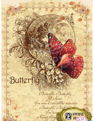Декупажна карта "Червоний метелик", 21х29,7 см, 40 г/м2, Vintage Design