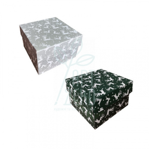 Коробка подарункова, гофрокартон "Олені", 18х18х12 cм, Україна