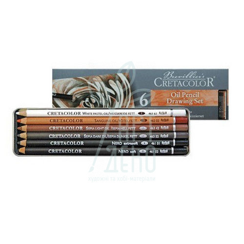Набір олівців для рисунку Oil Pencils, в металевій коробці, 6 шт, Cretacolor