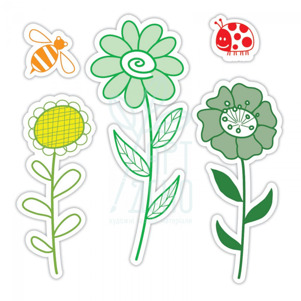 Набір ножів та штампів для скрапбукінгу Die Set 5PK w/Stamps-Garden Flowers Set, Sizzix