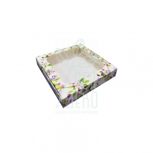 Коробка подарункова з віконцем "Вишневий цвіт", 15х15х3 см, Україна