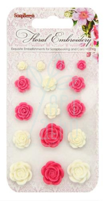 Набір об'ємних троянд "Floral Embroidery", 16 шт, Scrapberry's