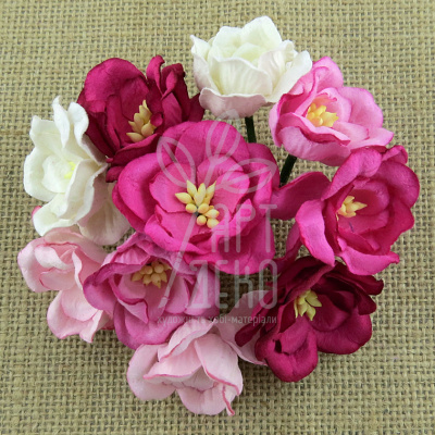 Квіти паперові Магнолія, біло-рожеві тони, 3,5 см, 5 шт, Тайланд