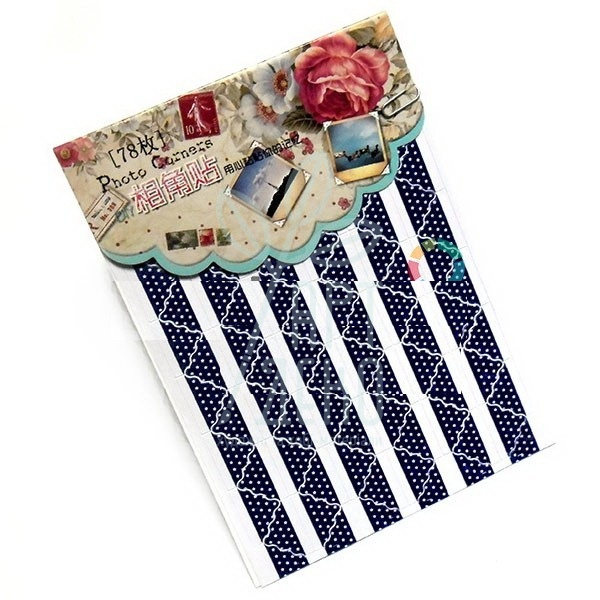 Кутики для альбомів і фотографій, ажурні з принтом, темно-сині, 78 шт, Китай