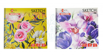 Альбом для акварелі Watercolour Collection "Floristics", спіраль, 21х21 см, 200 г/м2, 10 л, Santi