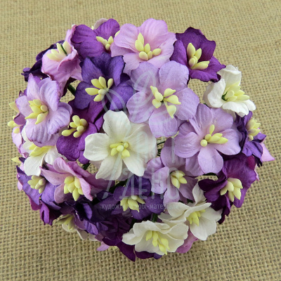 Квіти паперові Цвіт яблуні, біло-фіолетові тони, 2,5 см, 5 шт., Тайланд