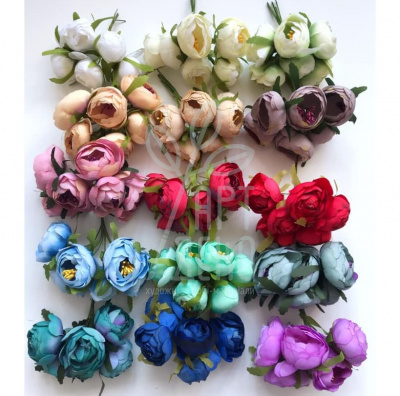 Набір штучних квітів з тканини "Піон", великий, кольори в асортименті, 6 шт., Китай