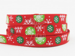 Стрічка репсова з принтом "Сніжинки", червона. 9 мм 