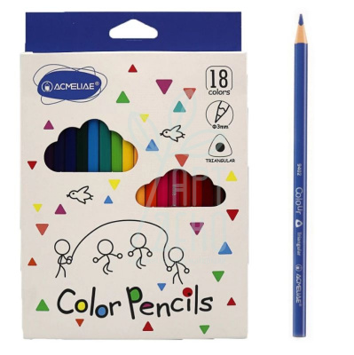 Набір олівців кольорових, тригранні, 18 шт, Acmeliae