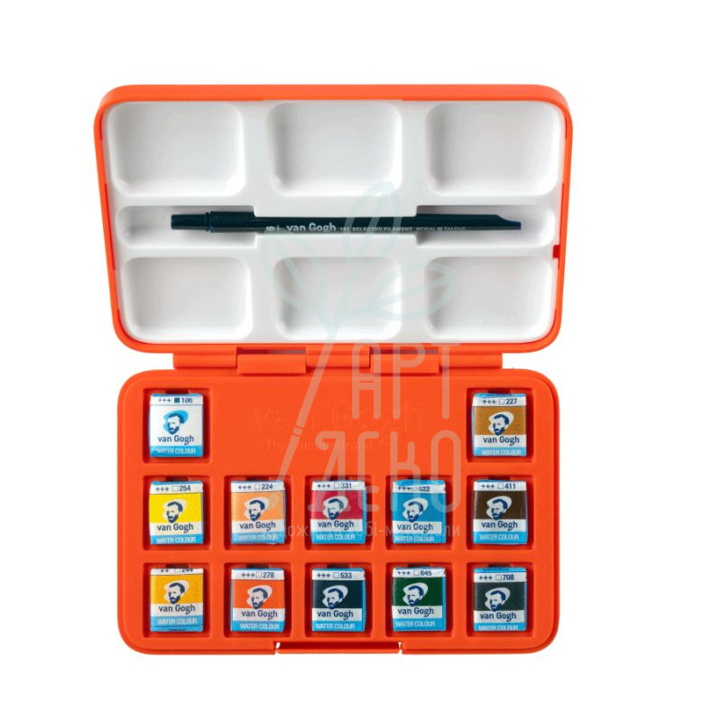 Набір акварельних фарб Van Gogh Museum, кювети+пензлик, 12 кол., Royal Talens