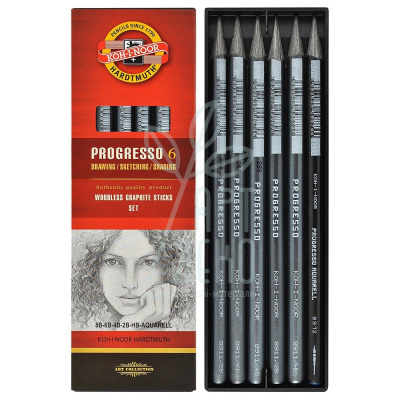 Набір олівців акварельних графітних, бездеревних PROGRESSO 8915, 6  шт, KOH-I-NOOR