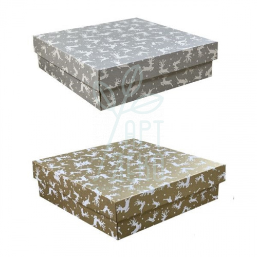 Коробка подарункова, гофрокартон "Олені", 26х26х8,5 см, Україна