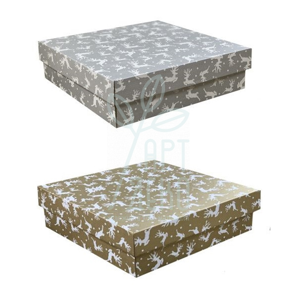 Коробка подарункова, гофрокартон "Олені", 26х26х8,5 см, Україна