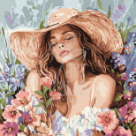 Набір для розпису за номерами "Дівчина в капелюсі серед квітів", 40х40 см, Ідейка